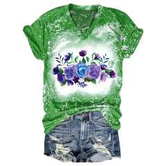 Women's spring and summer flowers tie-dye printing T-shirt